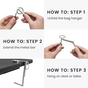 NEW  Purse Table Hanger Handbag Hook -Portable/foldable Metal w/Keyring